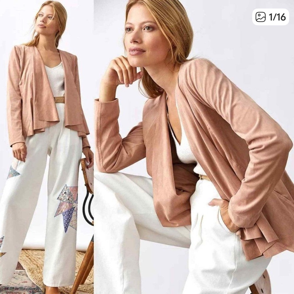 NWT Anthropologie Hutch Draped Faux Suede Jacket Neutral Beige (M)